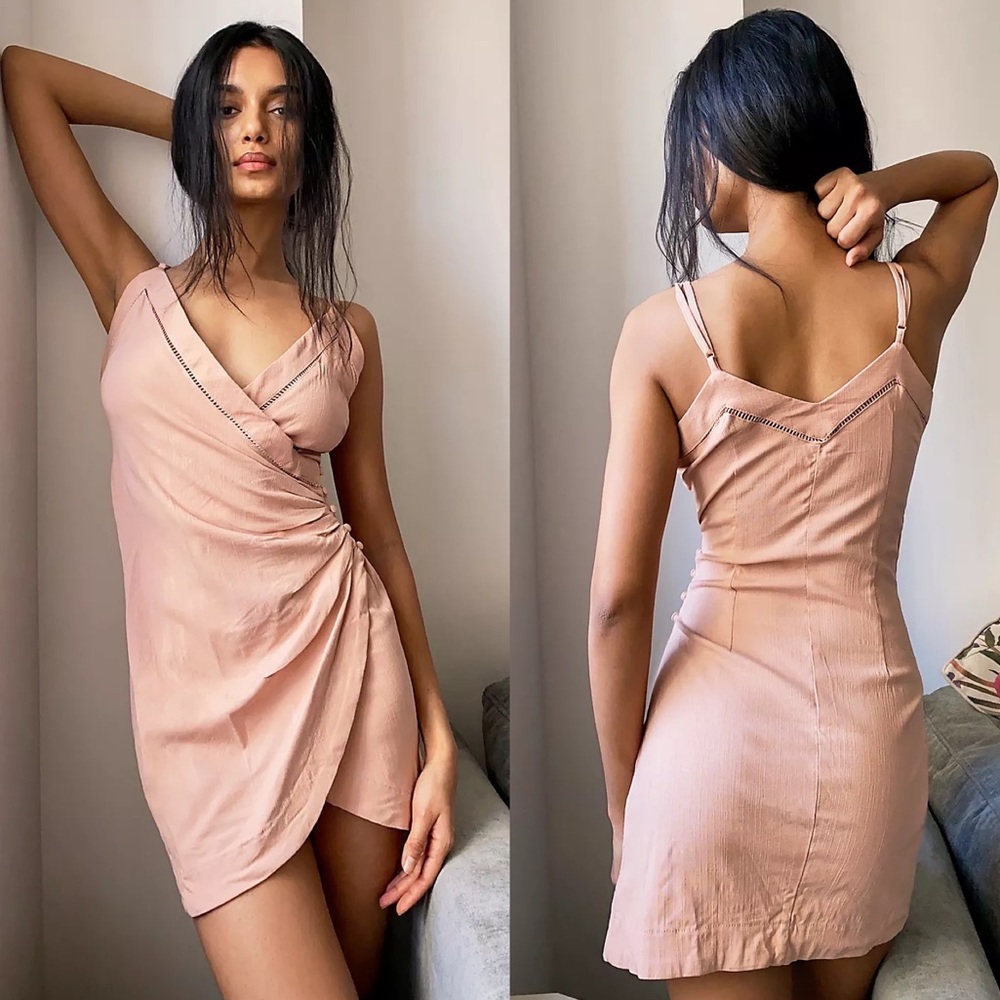Free People Dylan Slip Mini Dress Faux Wrap Grey Lavender XS NEW